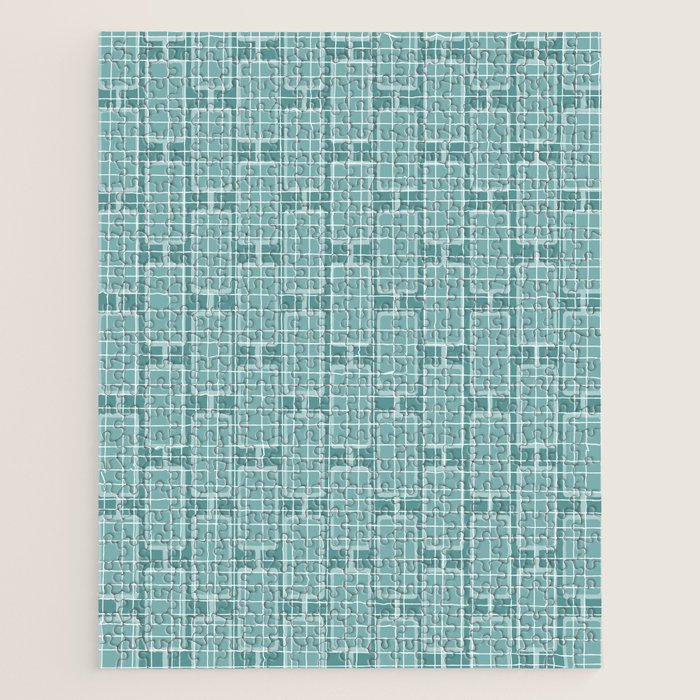Mid Century Modern Woven Link Pattern in Teal Jigsaw Puzzle Gallery Image 1