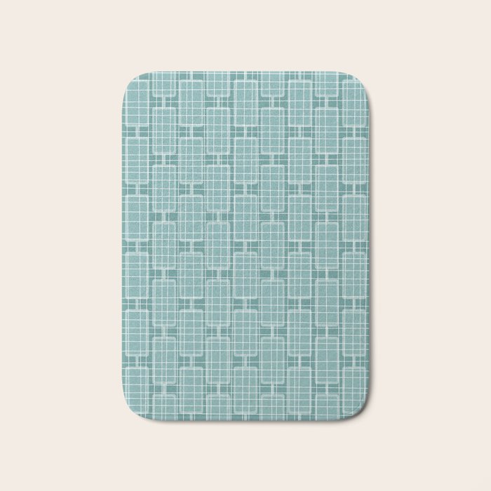 Mid Century Modern Woven Link Pattern in Teal Bath Mat Gallery Image 1