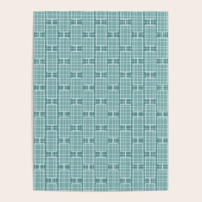 Mid Century Modern Woven Link Pattern in Teal Poster Gallery Image 1
