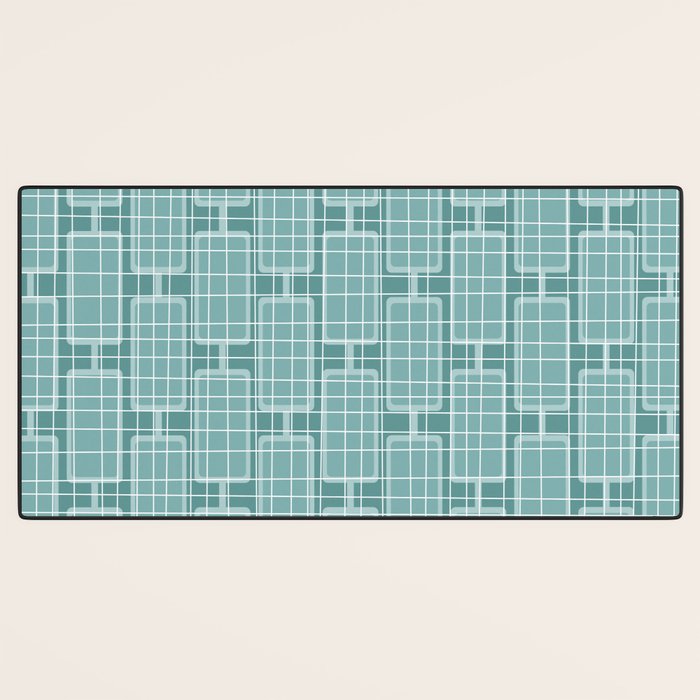 Mid Century Modern Woven Link Pattern in Teal Desk Mat Gallery Image 3