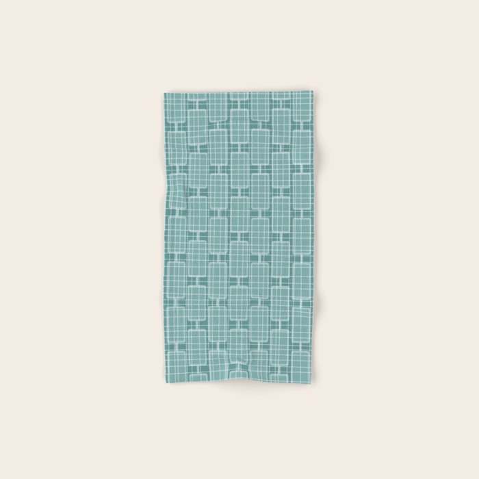 Mid Century Modern Woven Link Pattern in Teal Bath Towel Gallery Image 1