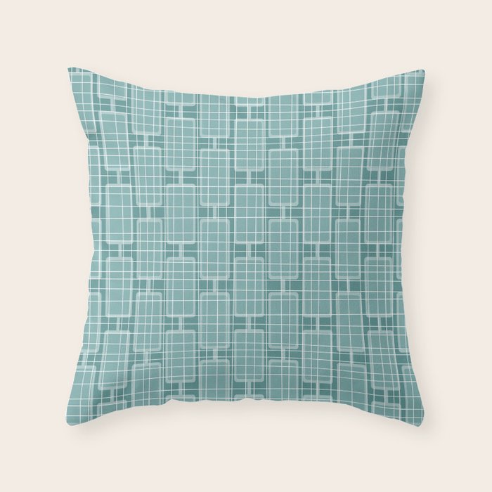 Mid Century Modern Woven Link Pattern in Teal Throw Pillow Gallery Image 6