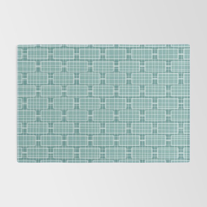 Mid Century Modern Woven Link Pattern in Teal Rug Gallery Image 2