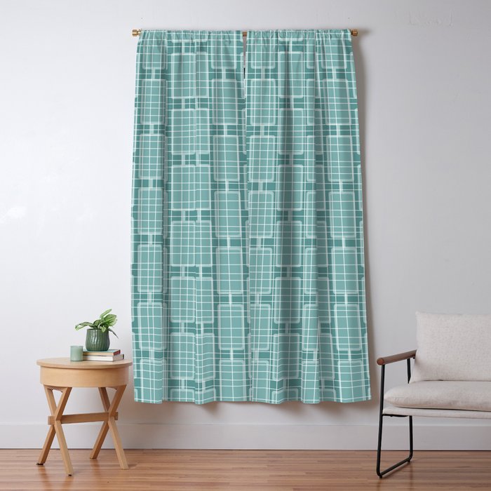 Mid Century Modern Woven Link Pattern in Teal Window Curtain Gallery Image 5
