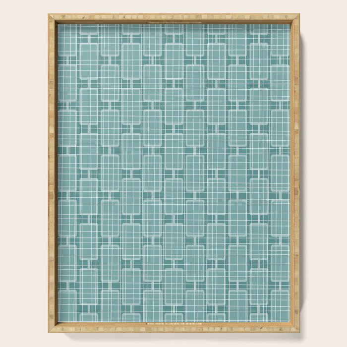 Mid Century Modern Woven Link Pattern in Teal Serving Tray Gallery Image 1