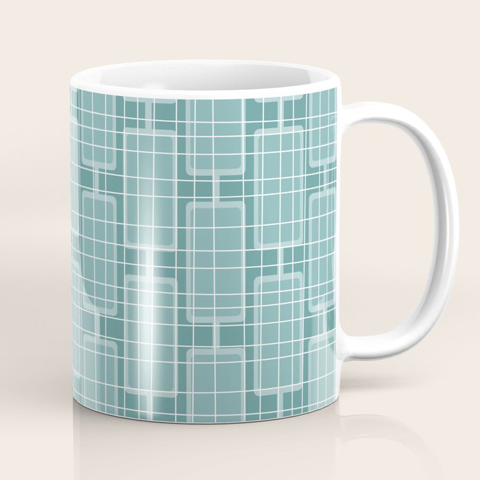 Mid Century Modern Woven Link Pattern in Teal Coffee Mug Gallery Image 1
