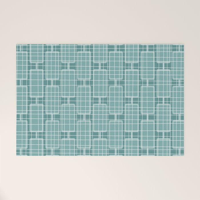 Mid Century Modern Woven Link Pattern in Teal Welcome Mat Gallery Image 1