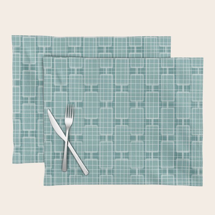 Mid Century Modern Woven Link Pattern in Teal Placemat Gallery Image 1