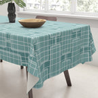 Mid Century Modern Woven Link Pattern in Teal Tablecloth Gallery Image 3