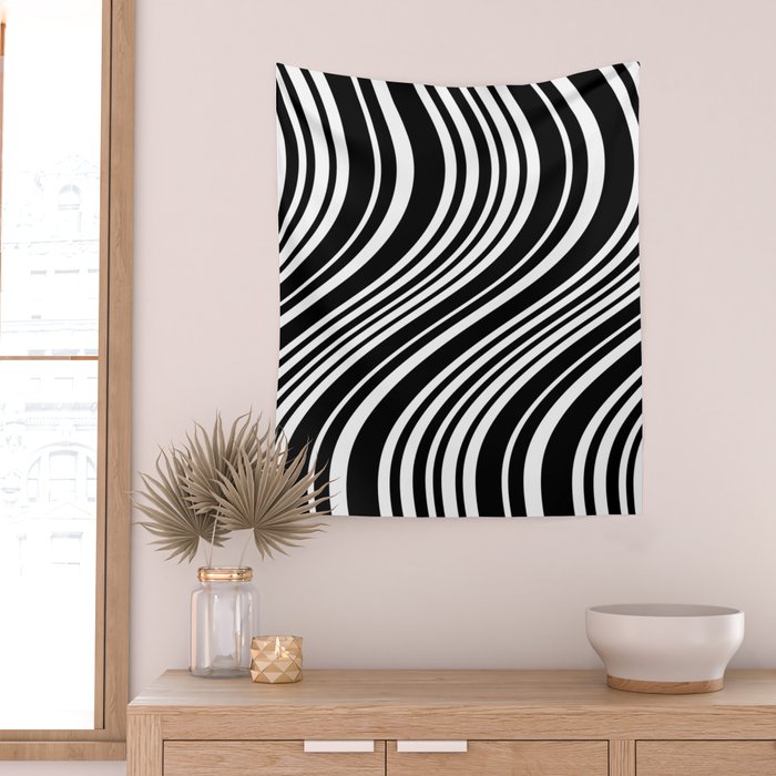 Wavy Stripes XLI - Black and White Wall Tapestry Gallery Image 2