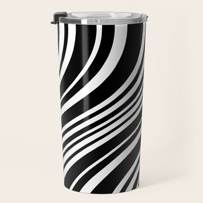 Wavy Stripes XLI - Black and White Travel Mug Gallery Image 3
