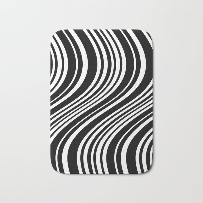 Wavy Stripes XLI - Black and White Bath Mat Gallery Image 1