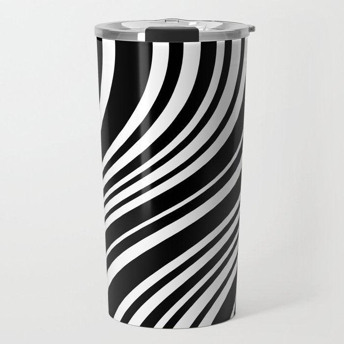 Wavy Stripes XLI - Black and White Travel Mug Gallery Image 1
