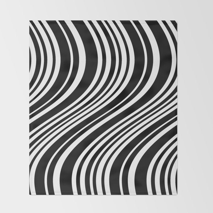 Wavy Stripes XLI - Black and White Throw Blanket Gallery Image 2