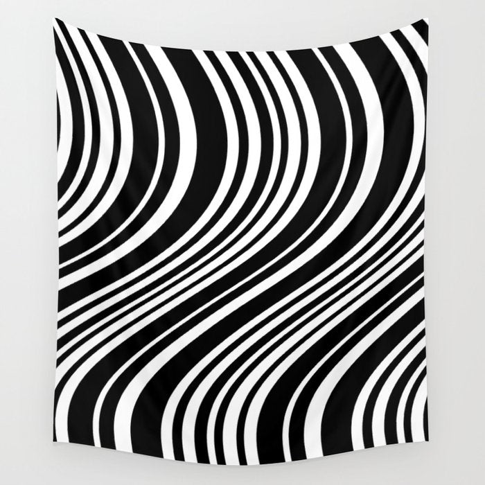 Wavy Stripes XLI - Black and White Wall Tapestry Gallery Image 4