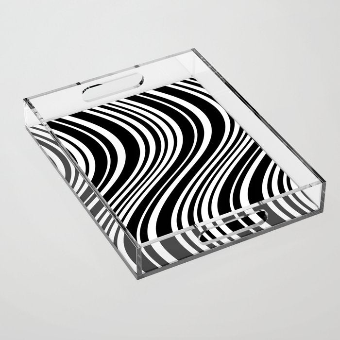Wavy Stripes XLI - Black and White Acrylic Tray Gallery Image 1