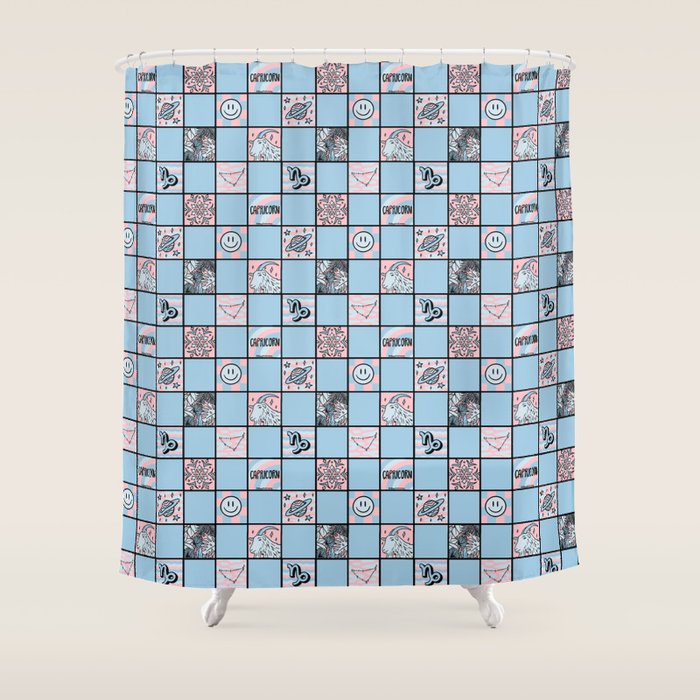 Capricorn Checkered Print Shower Curtain Gallery Image 1