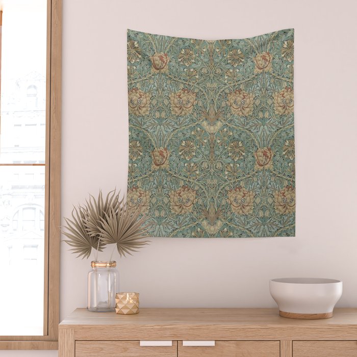 William Morris Vintage Honeysuckle & Tulip Green Privet Honeycomb Floral Wall Tapestry Gallery Image 2