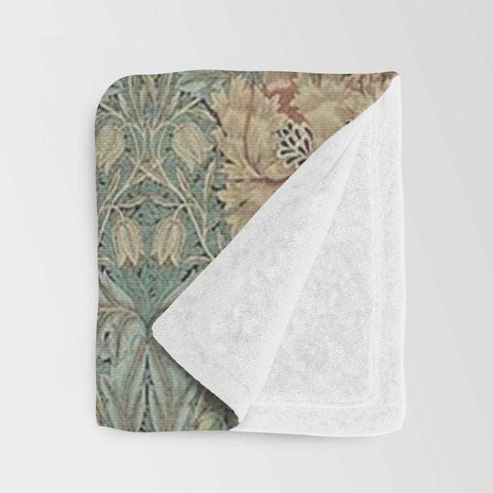 William Morris Vintage Honeysuckle & Tulip Green Privet Honeycomb Floral Throw Blanket Gallery Image 3