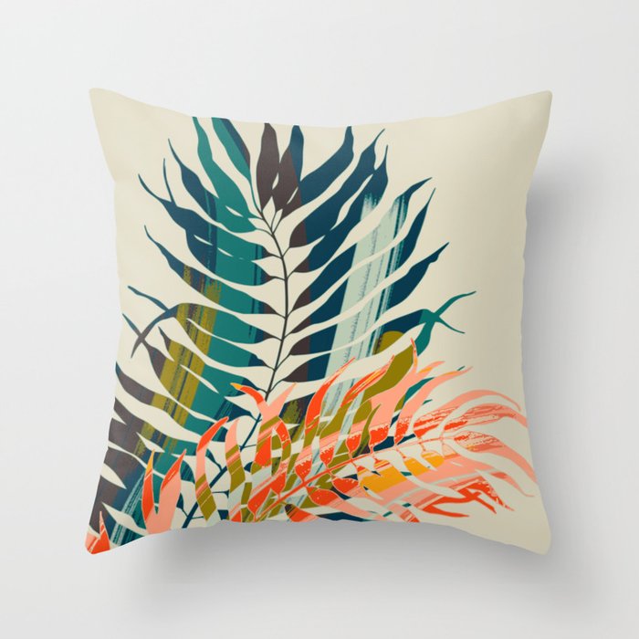 colorful palm leaves Throw Pillow Gallery Image 6