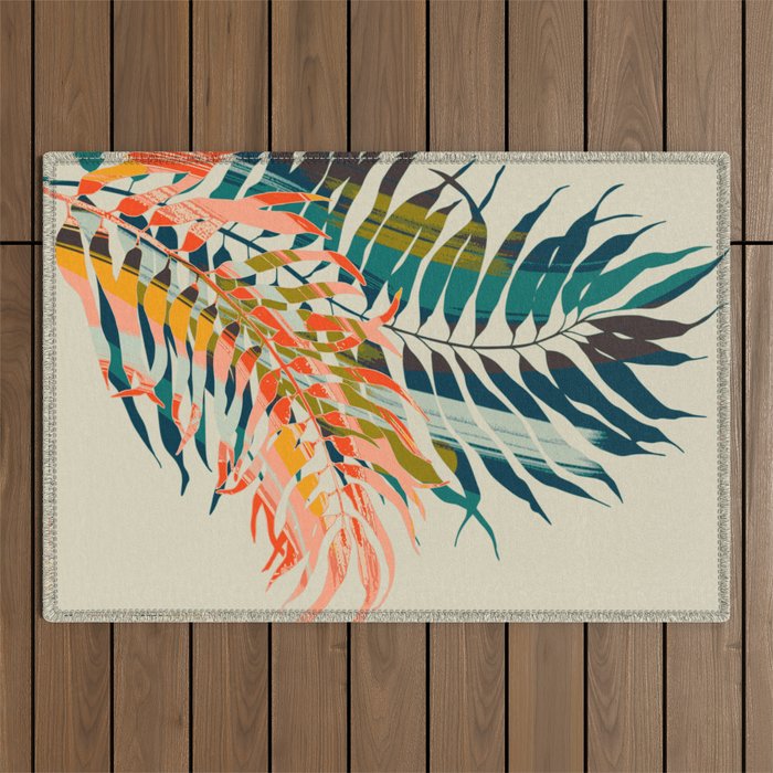colorful palm leaves Outdoor Rug Gallery Image 1
