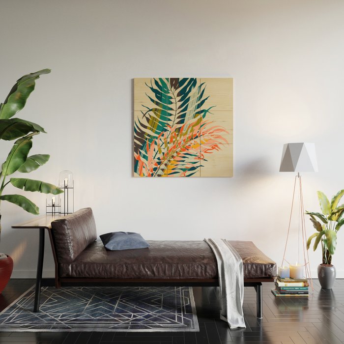 colorful palm leaves Wood Wall Art Gallery Image 2