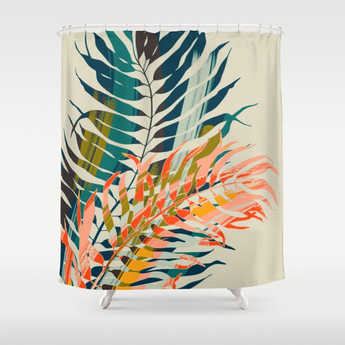 colorful palm leaves Shower Curtain Gallery Image 1