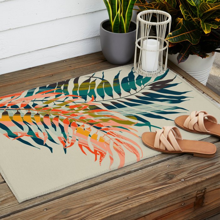 colorful palm leaves Outdoor Rug Gallery Image 2