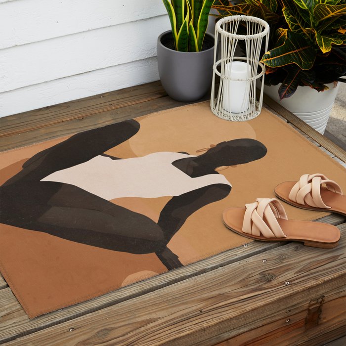 Minimal Abstract Art Sunset Girl 4 Outdoor Rug Gallery Image 2