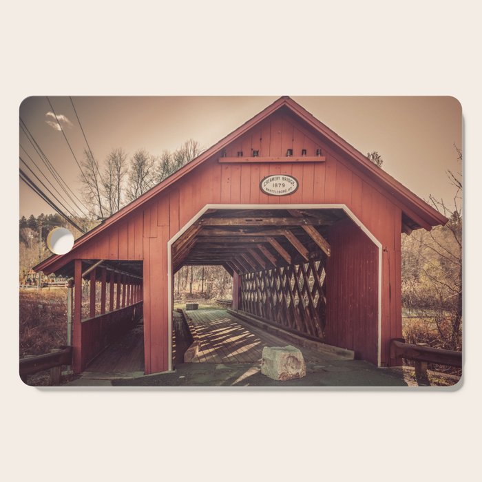 Creamery Covered Bridge Battleboro Vermont Red Historic Romantic Enclosure  Cutting Board Gallery Image 1