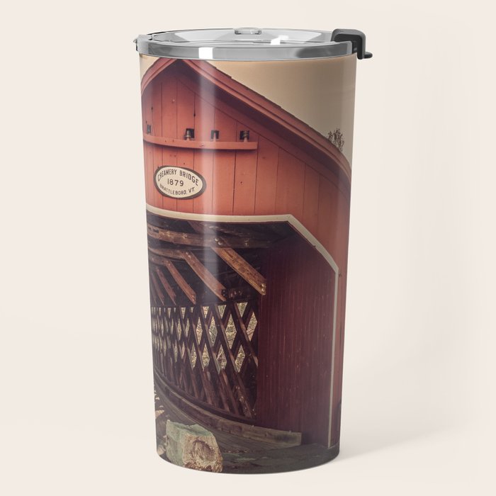 Creamery Covered Bridge Battleboro Vermont Red Historic Romantic Enclosure  Travel Mug Gallery Image 2