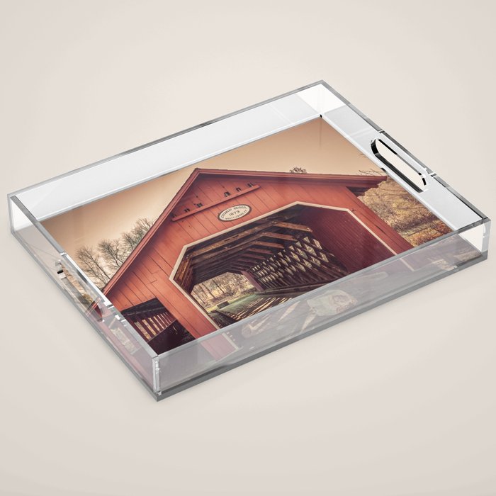 Creamery Covered Bridge Battleboro Vermont Red Historic Romantic Enclosure  Acrylic Tray Gallery Image 1