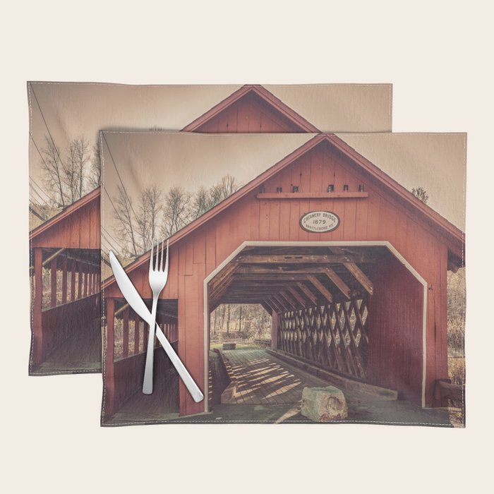 Creamery Covered Bridge Battleboro Vermont Red Historic Romantic Enclosure  Placemat Gallery Image 1