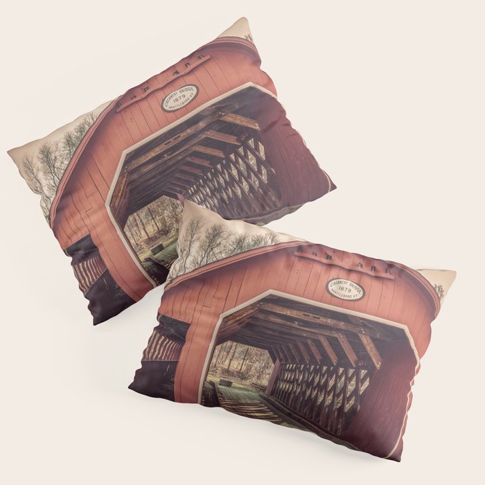 Creamery Covered Bridge Battleboro Vermont Red Historic Romantic Enclosure  Pillow Sham Gallery Image 3