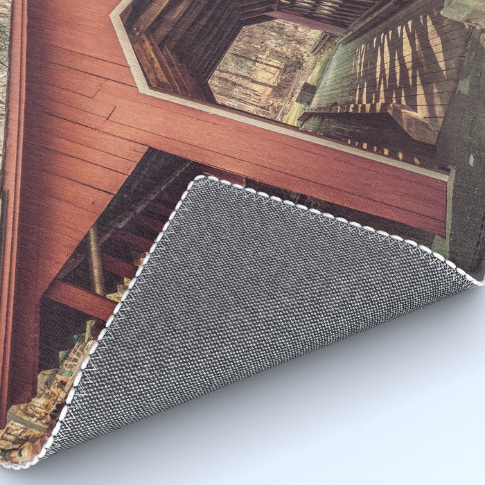 Creamery Covered Bridge Battleboro Vermont Red Historic Romantic Enclosure  Rug Gallery Image 4