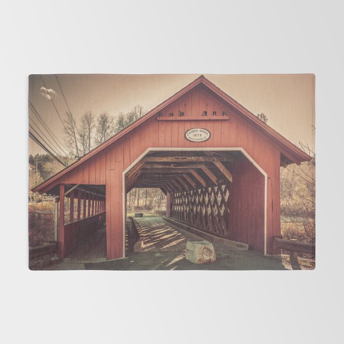 Creamery Covered Bridge Battleboro Vermont Red Historic Romantic Enclosure  Rug Gallery Image 2