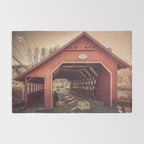 Creamery Covered Bridge Battleboro Vermont Red Historic Romantic Enclosure  Rug Gallery Image 2