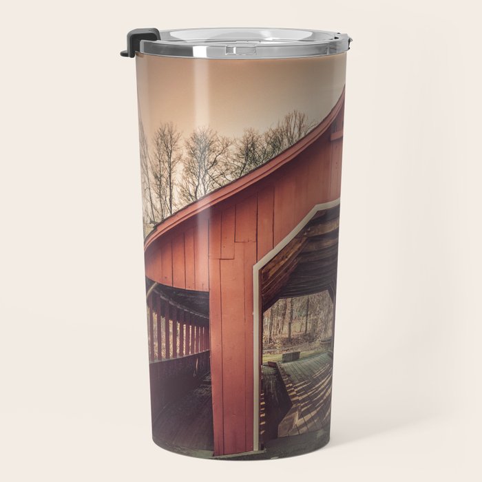 Creamery Covered Bridge Battleboro Vermont Red Historic Romantic Enclosure  Travel Mug Gallery Image 3
