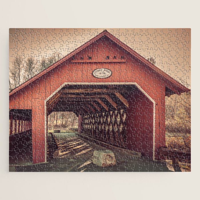 Creamery Covered Bridge Battleboro Vermont Red Historic Romantic Enclosure  Jigsaw Puzzle Gallery Image 1