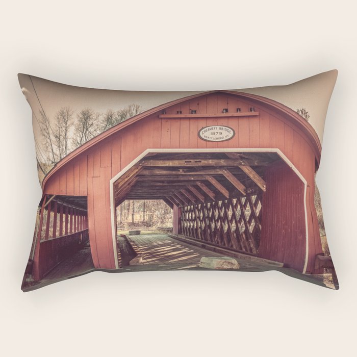 Creamery Covered Bridge Battleboro Vermont Red Historic Romantic Enclosure  Rectangular Pillow Gallery Image 2