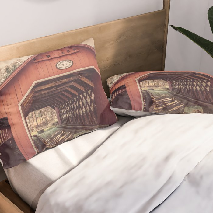 Creamery Covered Bridge Battleboro Vermont Red Historic Romantic Enclosure  Pillow Sham Gallery Image 2