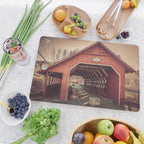 Creamery Covered Bridge Battleboro Vermont Red Historic Romantic Enclosure  Cutting Board Gallery Image 2