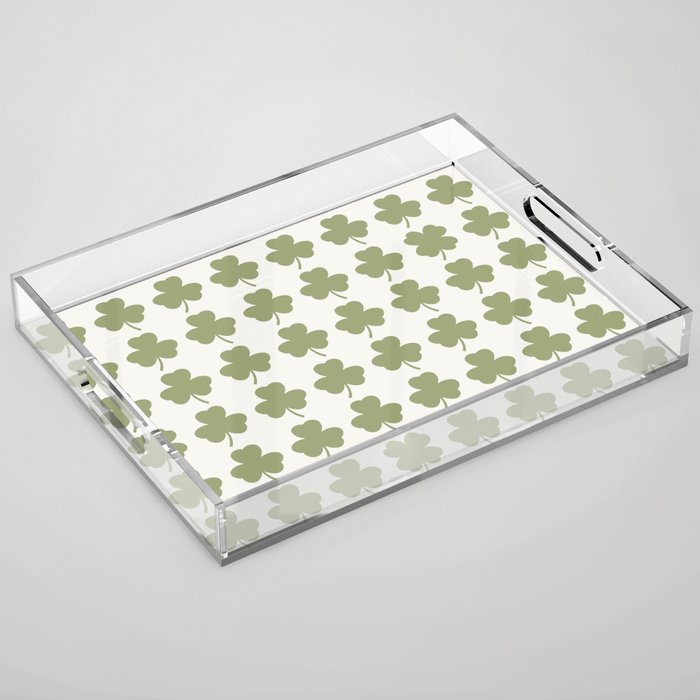 Clovers XXVII Natural Green Botanical Pattern Acrylic Tray Gallery Image 1