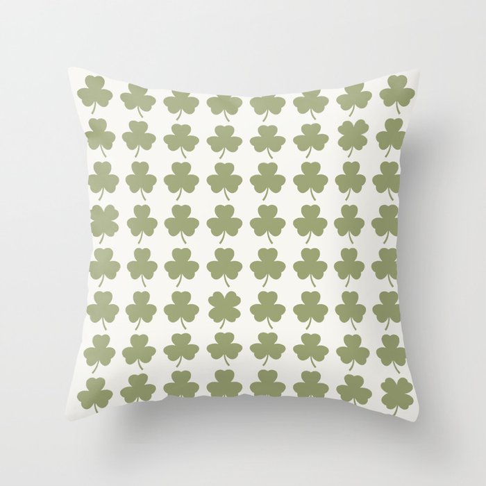 Clovers XXVII Natural Green Botanical Pattern Throw Pillow Gallery Image 1