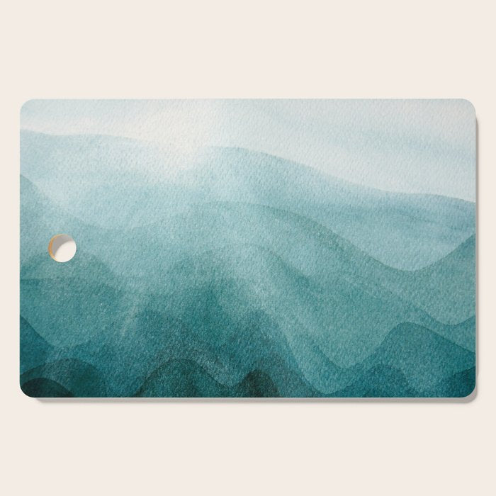 Sunrise in the mountains, dawn, teal, abstract watercolor Cutting Board Gallery Image 1
