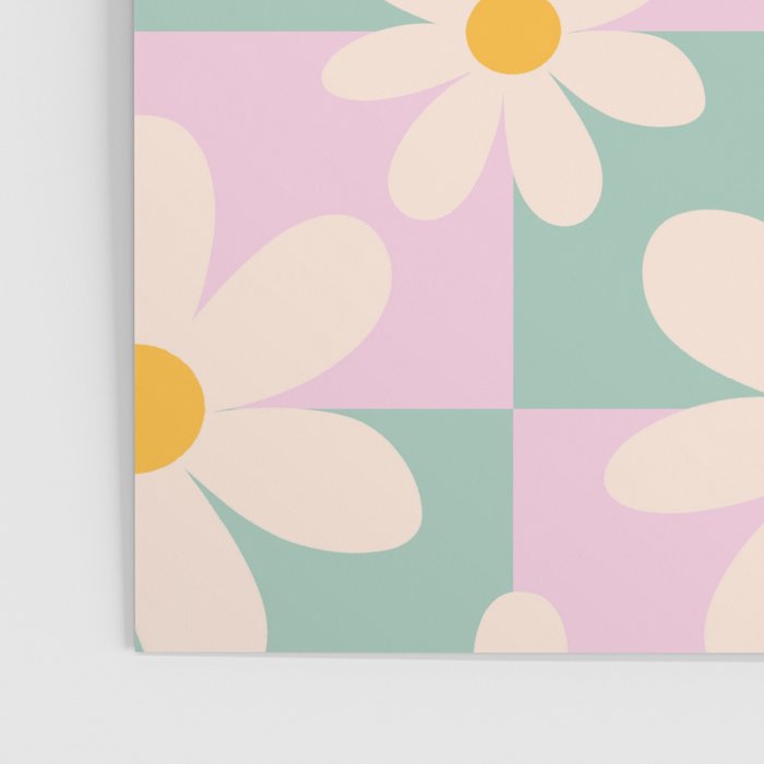 Daisy checkered pattern - Lilac and turquoise  Poster Gallery Image 3