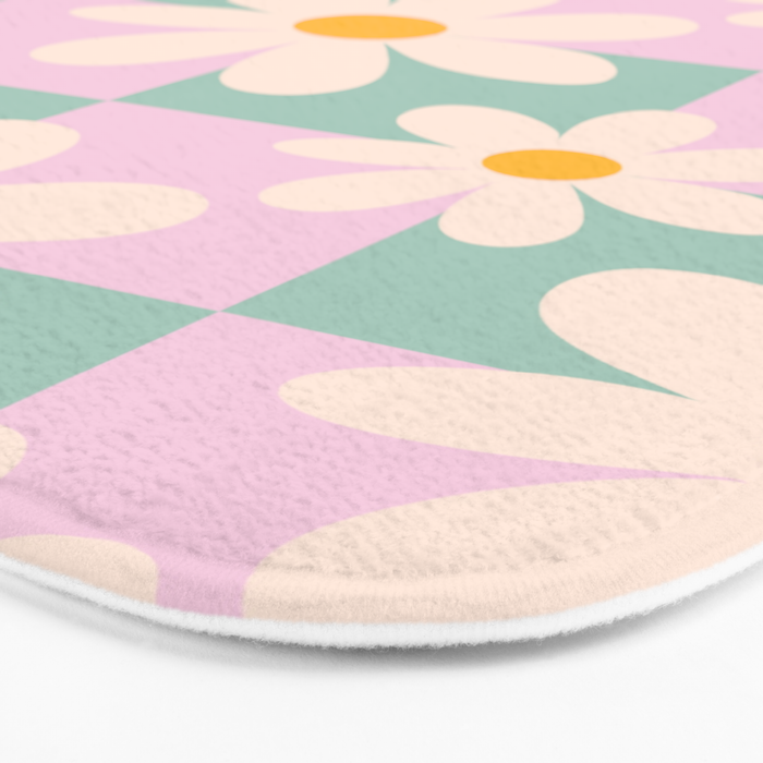 Daisy checkered pattern - Lilac and turquoise  Bath Mat Gallery Image 3