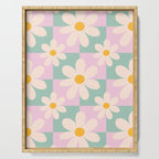 Daisy checkered pattern - Lilac and turquoise  Serving Tray Gallery Image 1