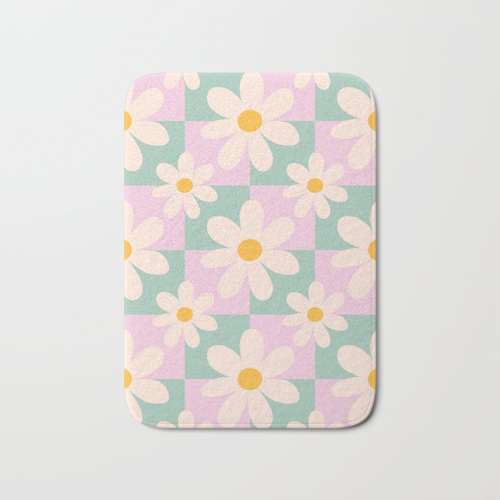 Daisy checkered pattern - Lilac and turquoise  Bath Mat Gallery Image 1