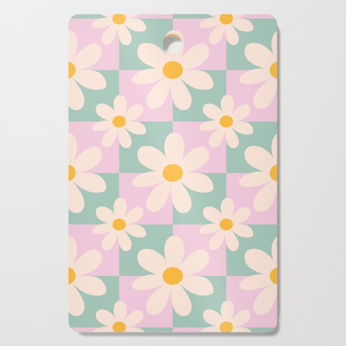 Daisy checkered pattern - Lilac and turquoise  Cutting Board Gallery Image 1